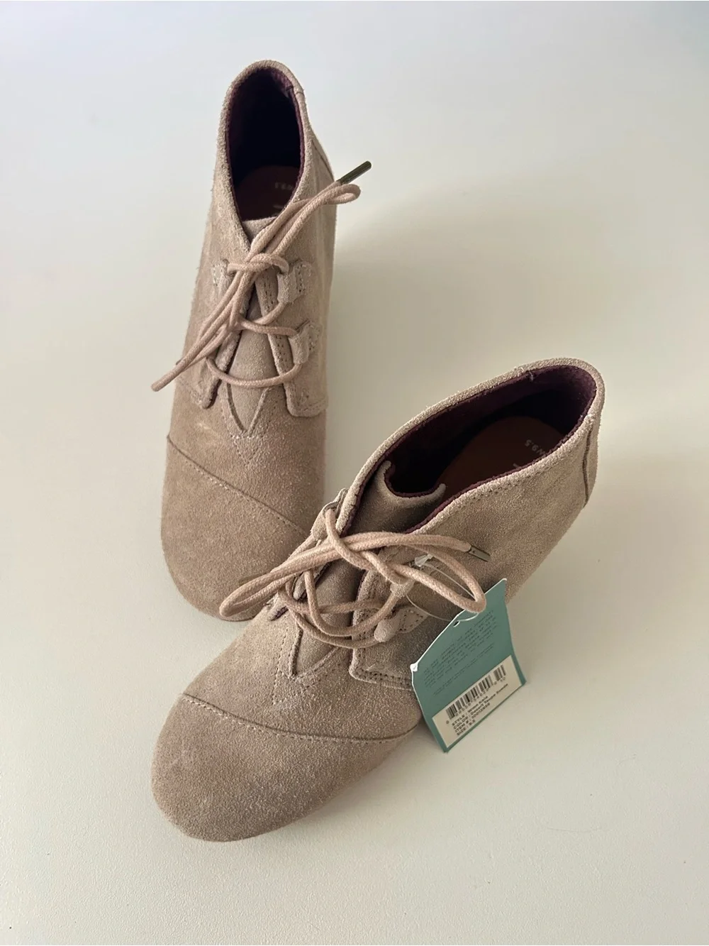 Toms Taupe Suede Wedge Ankle Booties